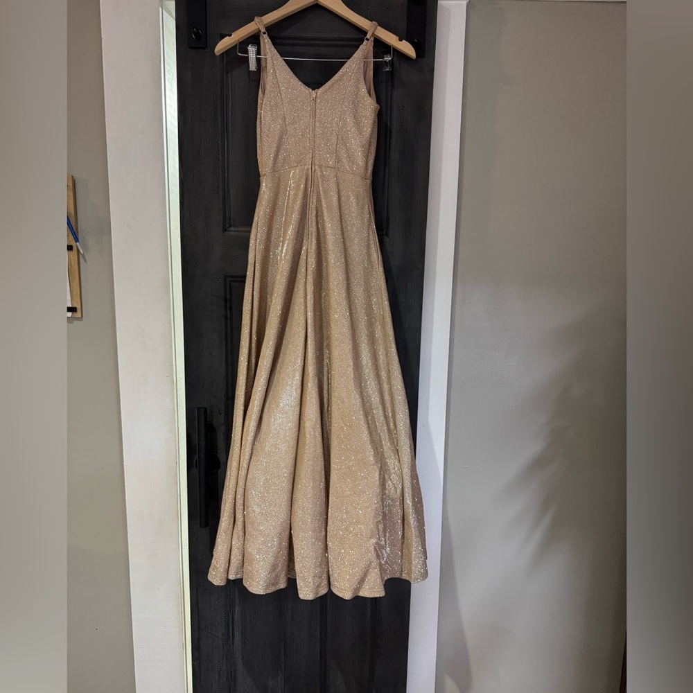 David’s Bridal Glitter Spaghetti Strap Gown Gold Size 1 (altered) - Picture 6 of 13